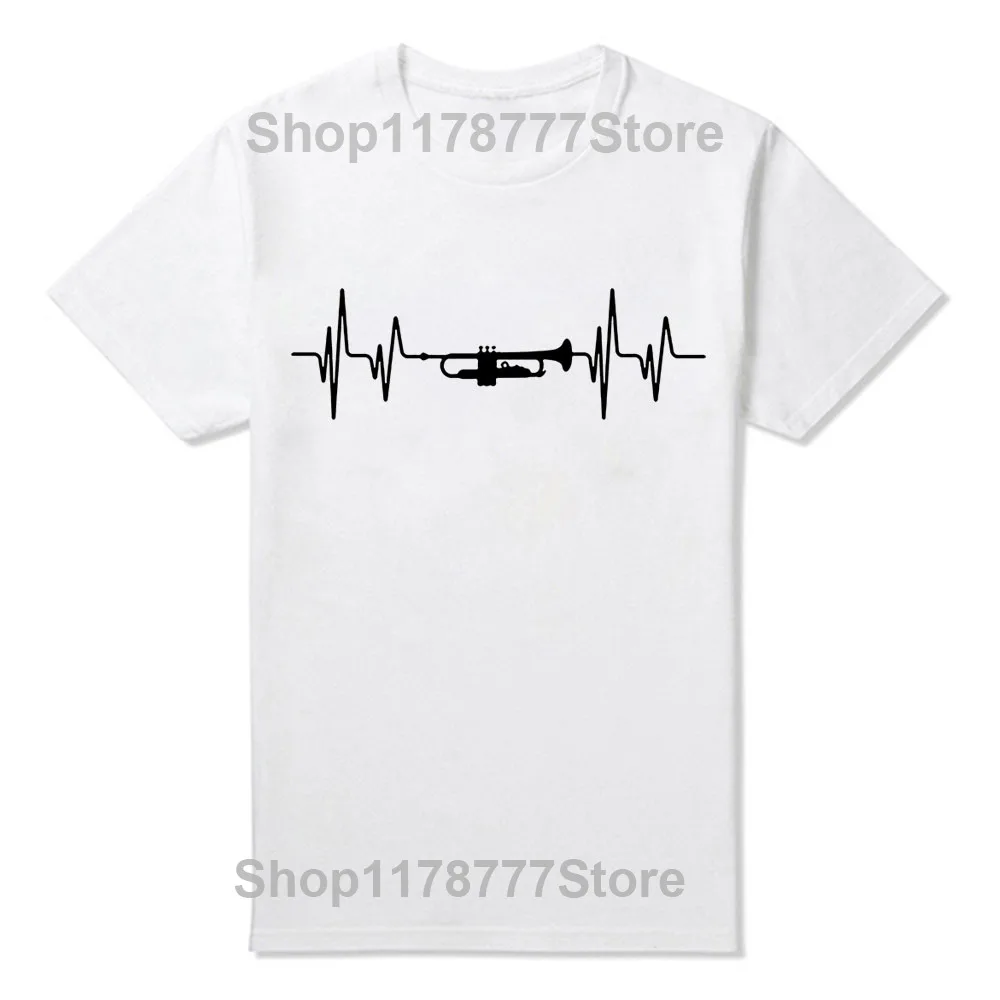 Summer Fashion Love Trumpet T Shirt Men Short Sleeve Cotton O-neck Heartbeat T-shirt Mans Music Tshirt