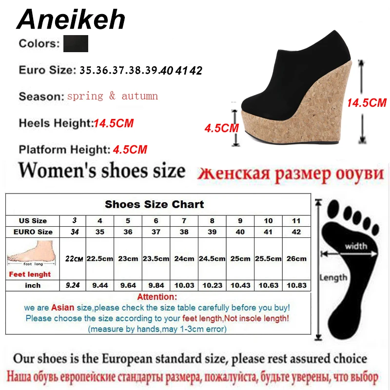 Aneikeh 2024 Spring Autumn Faux Suede Zipper Platform Wedges ANKLE Boots Femme Round Toe Pumps Sexy High Heels Nightclub Shoes