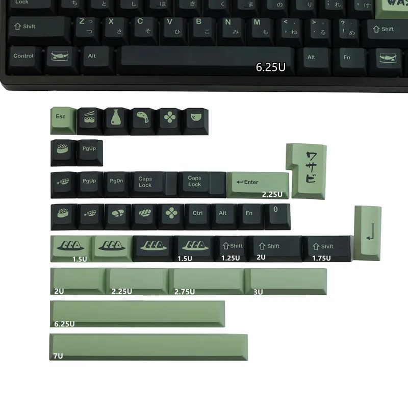 

140 Key Japanese Wasabi Keycap Cherry Profile PBT DYE-SUB Personalized Black Green Keycap For Mechanical MX Keyboard NJ68 87 104