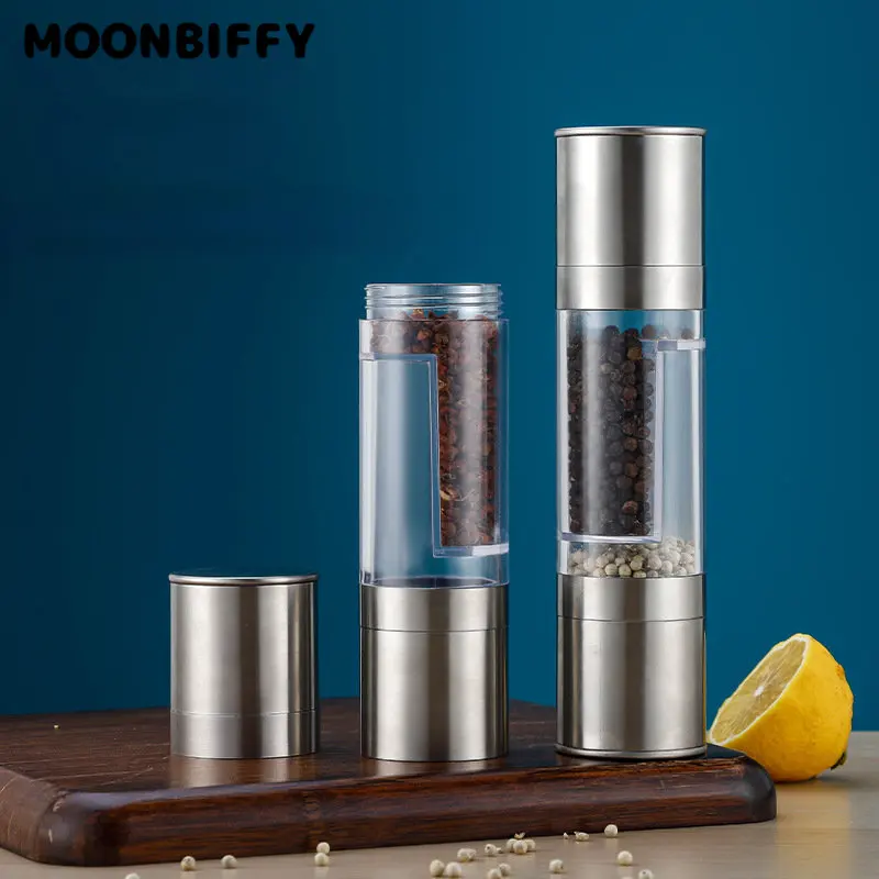 2 In 1 Pepper Grinder Sea Salt Shaker Stainless Steel Salt Cumin Spice