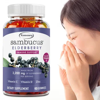 Elderberry Gummies Contain Zinc and Vitamin C for Immune Support, Berry Flavored Vegetarian, and Multivitamins