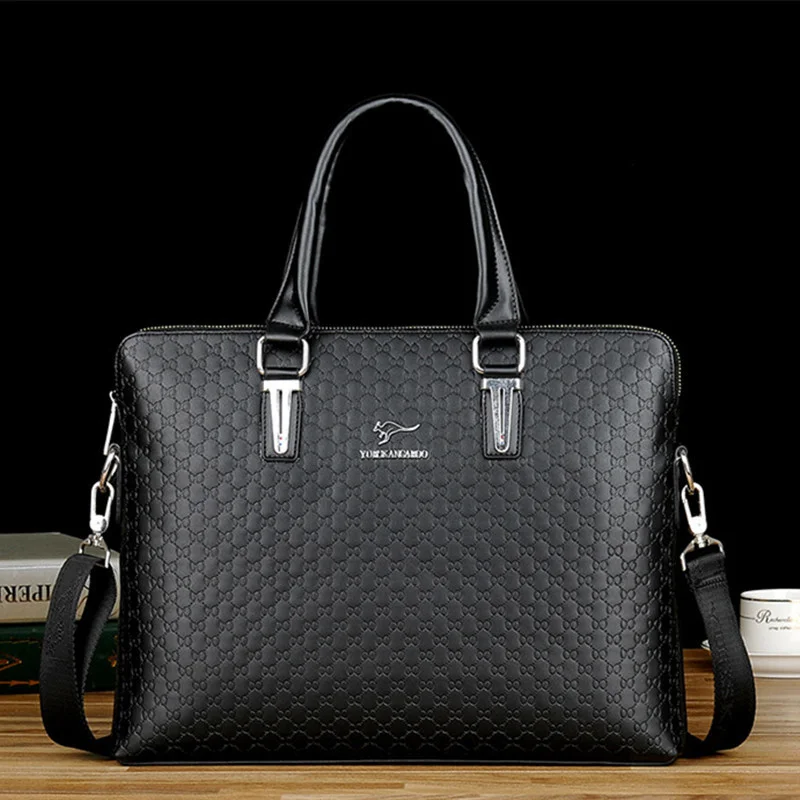 

Luxury Leather Men's Briefcase Horizontal Handbag Tote Bag Large Capacity Male Shoulder Messenger Business Laptop
