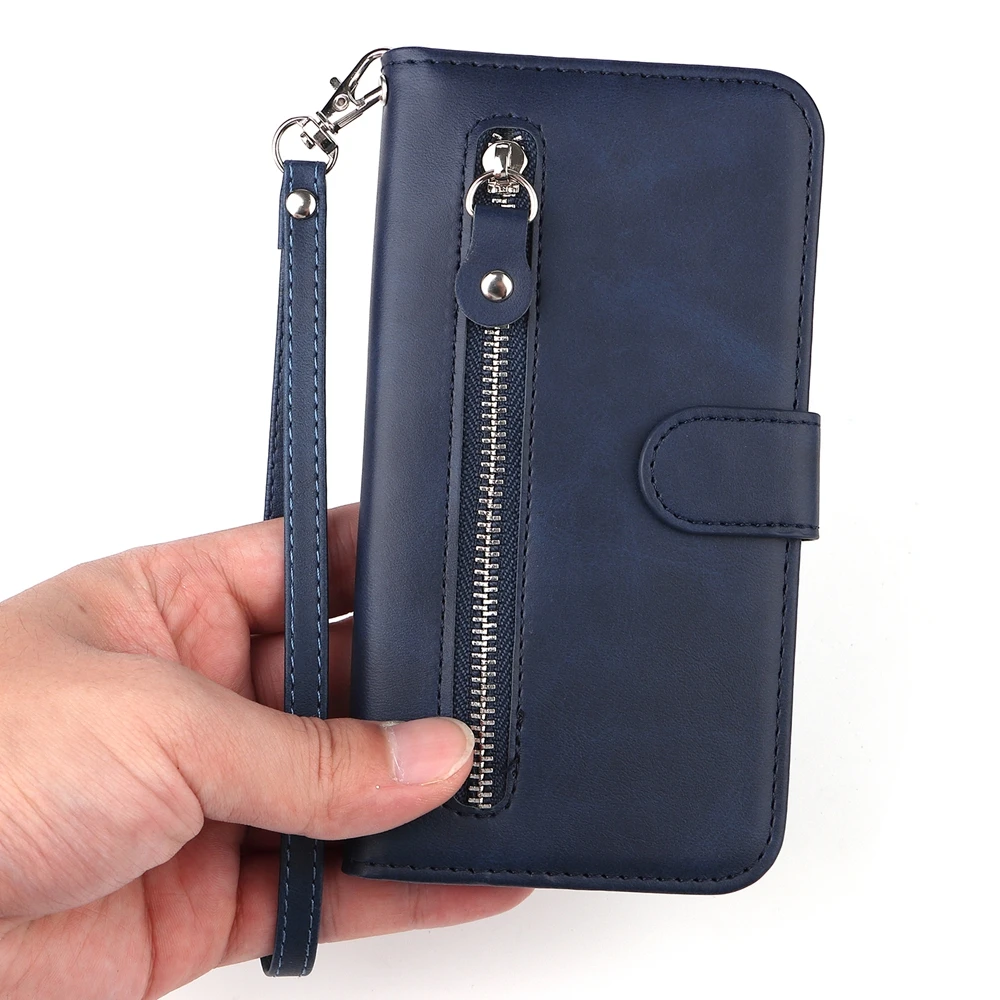 Deluxe Magnetic Leather Wallet Case with Zipper Design and Card Holder
