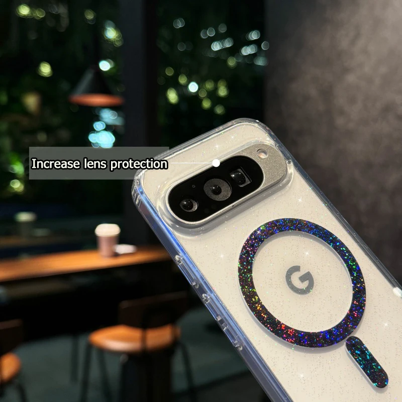 Sparkling Transparent Glitter Magnetic Wireless Charging Protective Case with Airbag Cushioning
