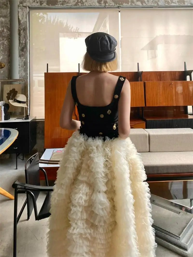 Bibiy 重工業ケーキタワースカート女性のハイウエストふわふわ