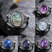 Vinatge Silver Ring Female Jewelry Natural Moonstone Tiger's Eye Personalized Rings for Women Bijoux Wedding Jewelry Gift S925