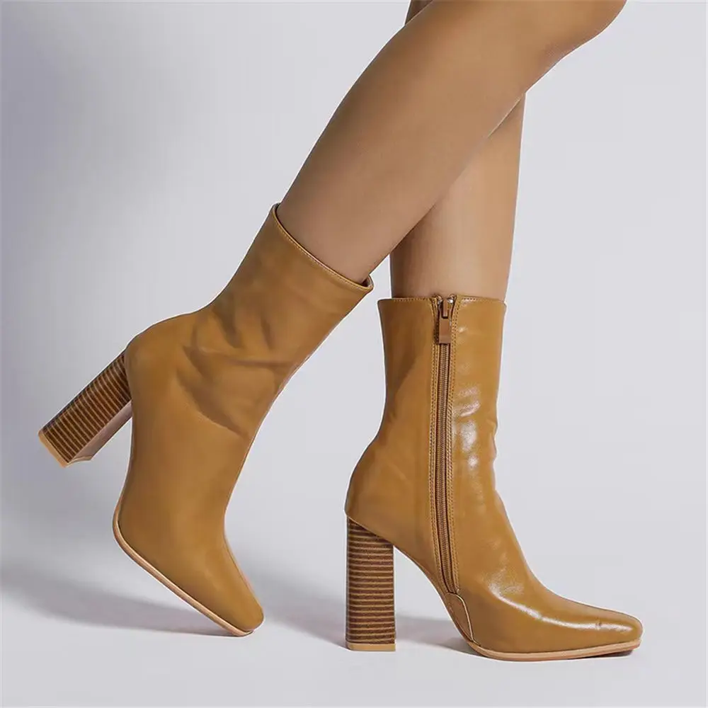 

2023 Trendy Brand New Warp Ankle Tightly Women's Ankle Boots Top Quality Elegant Lady Square High Heels Zipper Shoes