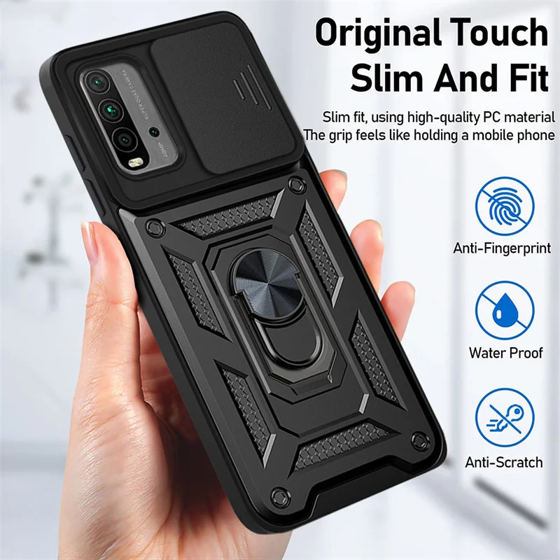 Durable Camera Lens Protective Armor Shockproof Phone Case with Ring Holder