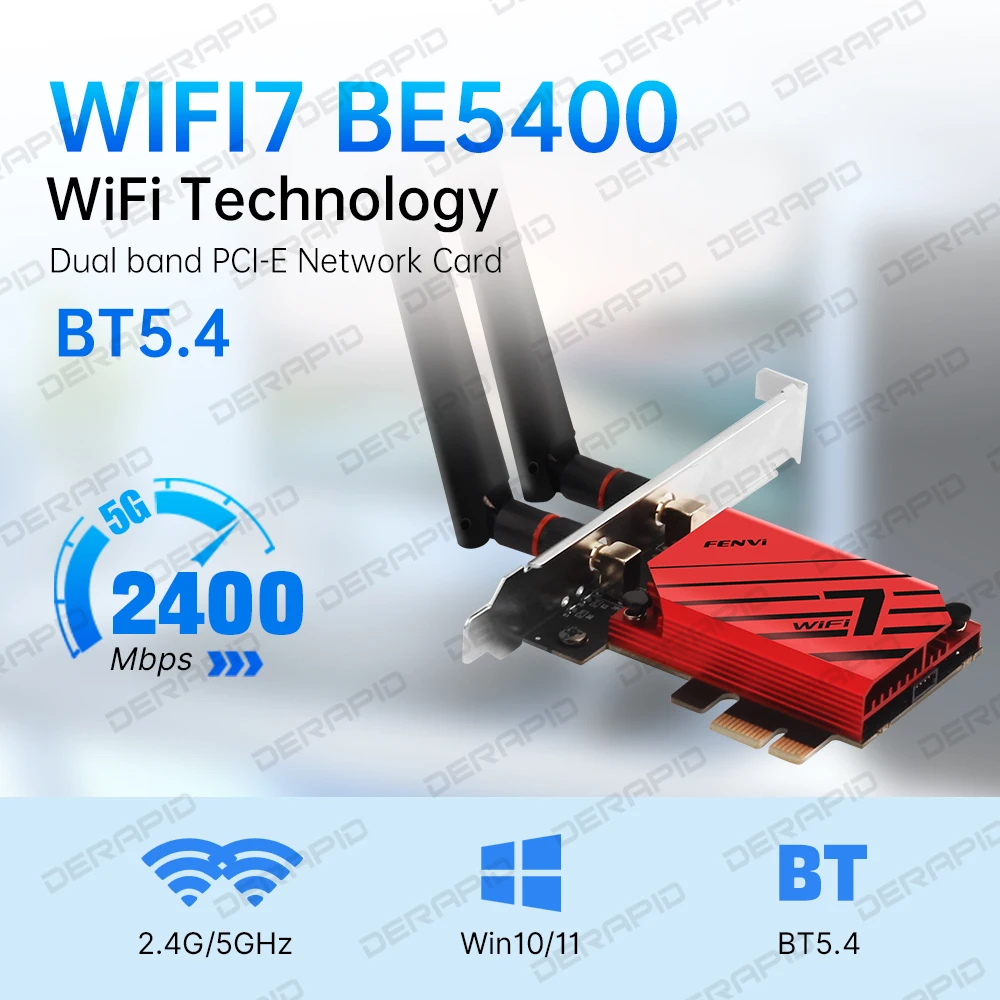 WiFi 7 MT7925 PCIE 네트워크 카드 블루투스 5.4 무선 어댑터 5400M 트라이 밴드 2.4G 5G 6GHz Wi-Fi7 안테나 카드 (윈도우 10/11용)