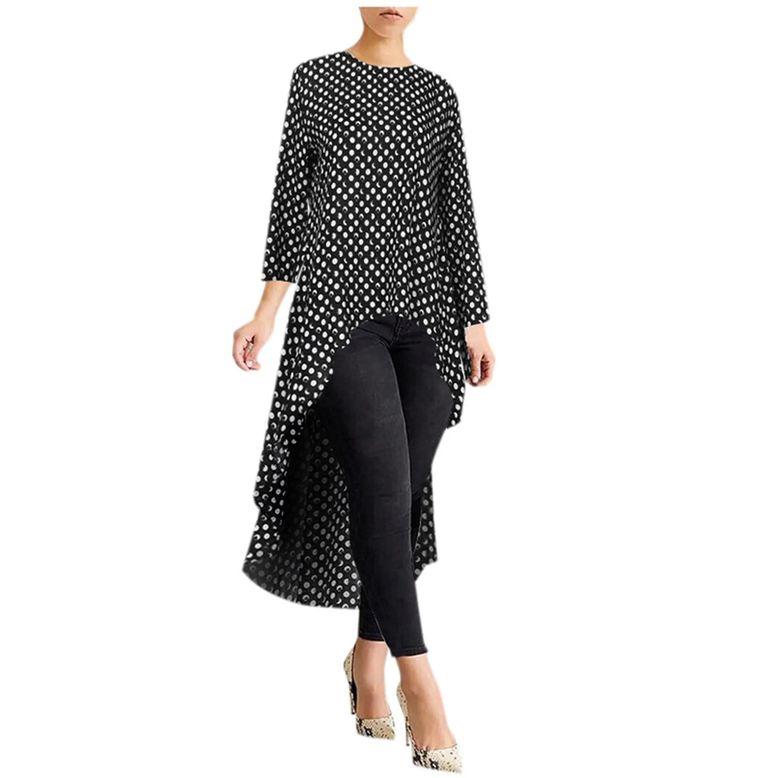 Tanie Womens Blouses And Tops Fashion Polka Dot Print Long Sleeve sklep