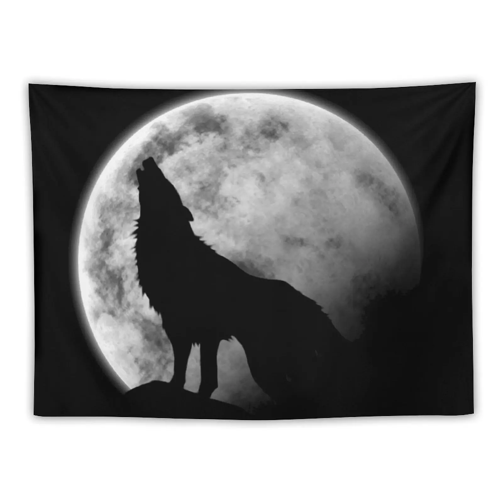 

Wolf on the moon Tapestry Wall Tapestries Bedroom Decor Aesthetic Tapestry