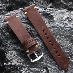 Vintage Brown & Black Handmade Cowhide Leather Watch Strap with Quick Release - 18mm (Brown)