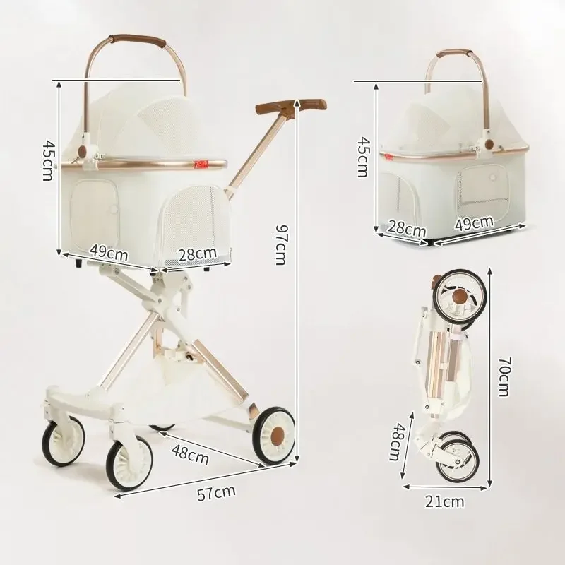Lightweight White High View Pet Stroller Dog and Cat Stroller One Piece Storage Pet Strollers