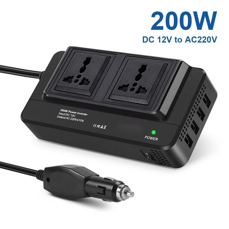 

Car Power CigaretteLighter Inverter DC12V To AC220V Converter Adapter Modified Sine 4USB Ports Electronics 200W