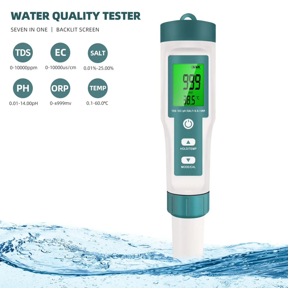 7 In 1 Ph Tds Ec Orp Salinity S.g Temp Meter Digital Ph Tester C600