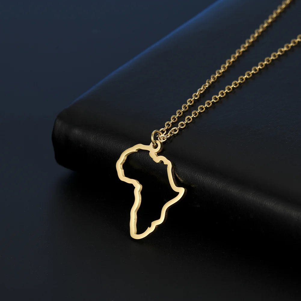Skyrim Hollow mapa afryki ze stali nierdzewnej stalowy wisiorek naszyjnik dla kobiet geometryczna mapa ojczyzny złoty kolor łańcuch naszyjniki biżuteria