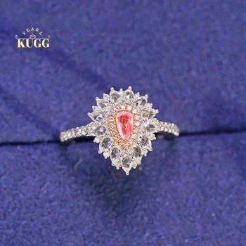 KUGG 18K White Gold Rings Luxury Elegant Design Real Natural Pink Diamond Engagement Ring for Women High Wedding Jewelry
