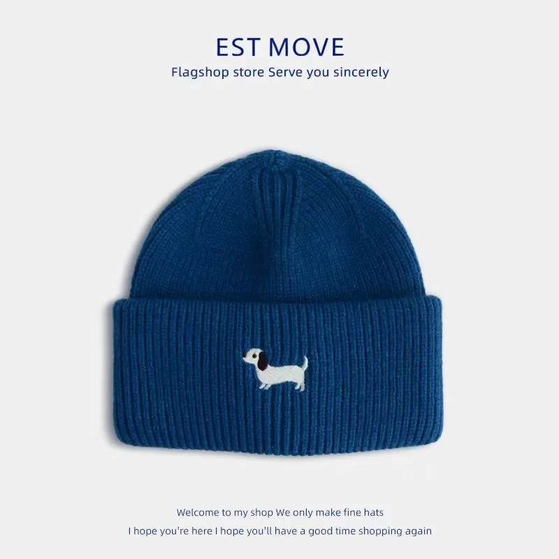 Cartoon Puppy Embroidered Knitted Beanie for Baby Infant Toddler, Warm Solid Color Pullover Winter Cap for Boys Girls