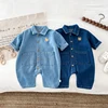 Korean Style Newborn Bodysuit Baby Jumpsuit Boy Girl Autumn Outdoors Bear Prints Denim Romper 0-2yrs 1