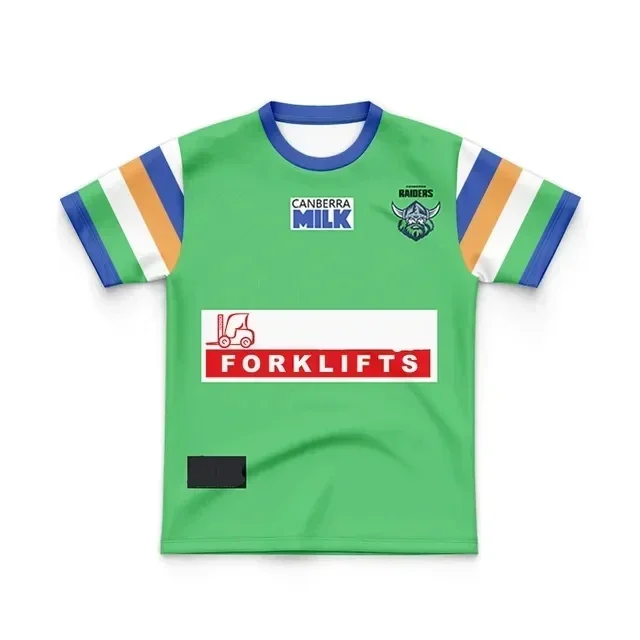 thumbnail image 1 of Camiseta de rugby de entrenamiento local/visitante/de local de los Canberra Raiders 2024 para niños, talla para hombre: 16-26 (nombre y número impresos), calidad superior, 1 of 4