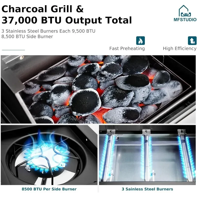 S1a1ec656d918440983e1dce15b80f5a9s Dual Fuel Propane Gas Grill and Charcoal Grill Combo with Side Burner, Porcelain-Enameled Cast Iron Grate Mallzona