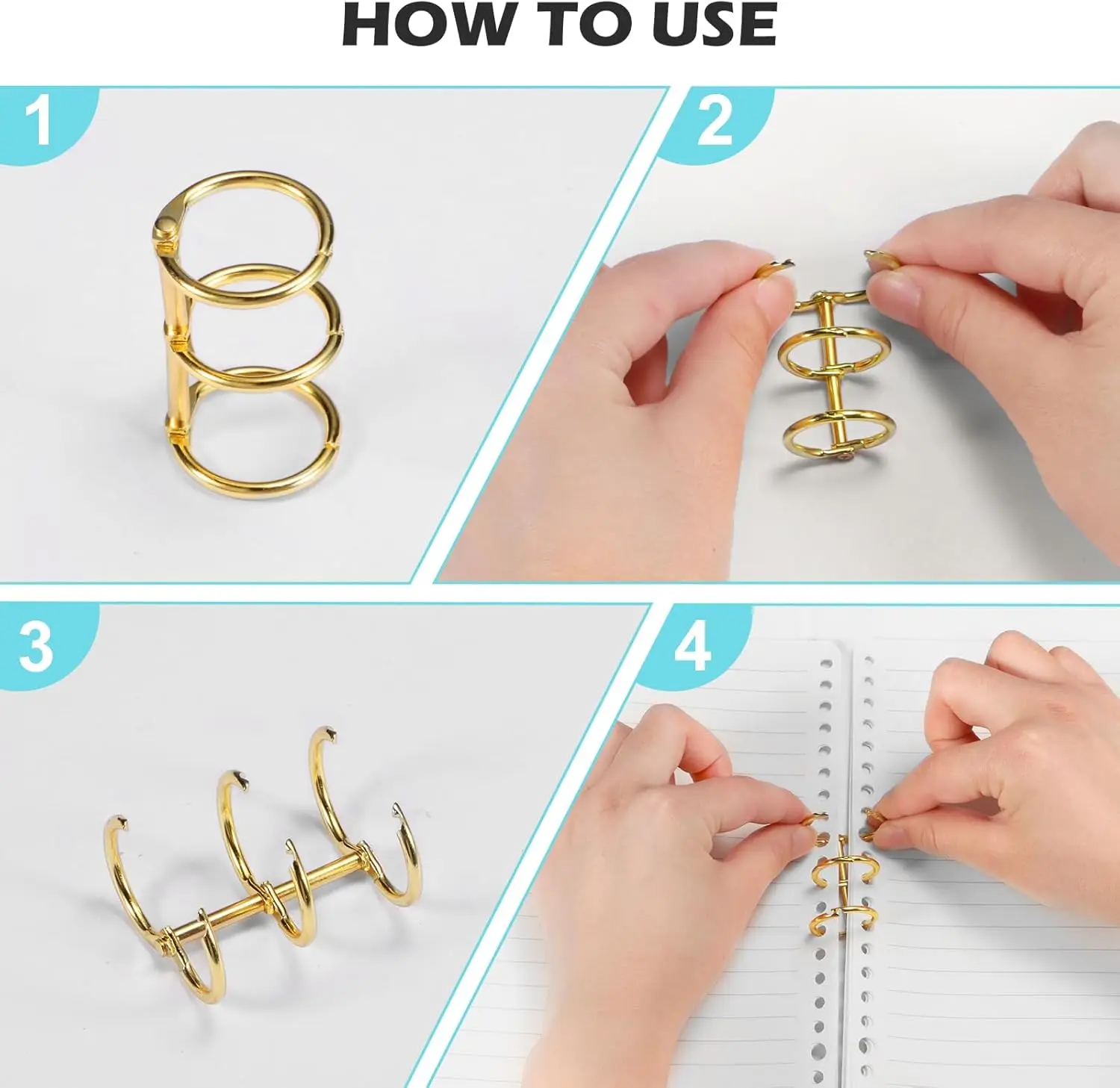 8 Pcs 3-Ring Metal Loose Leaf Binders Book Rings Perfect for DIY Travel Journals, Photo, Document Binding, and Craft Projects - 2