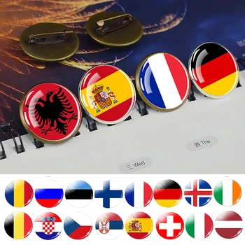 Europe National Flag Brooch Pins Albania Spain Italy France UK Germany Poland Flags Badge Patriot Gift