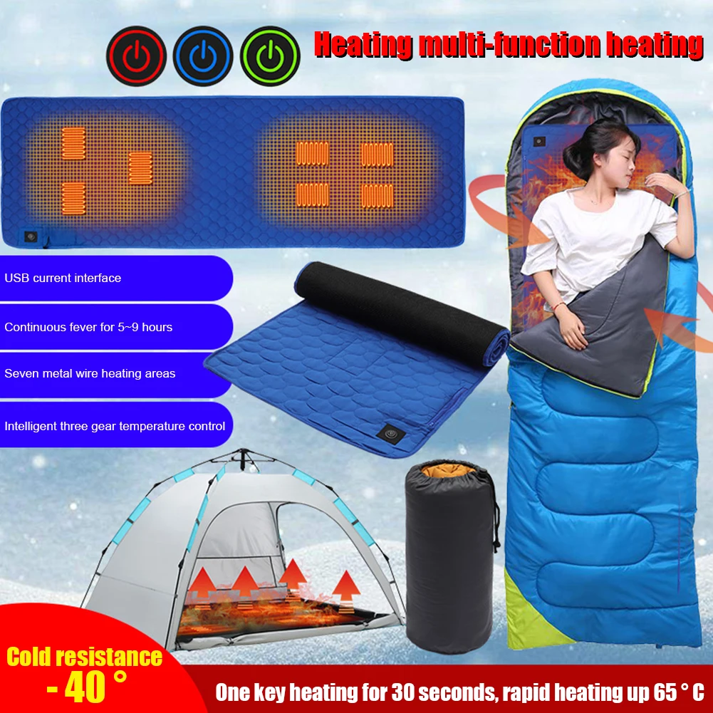 Multi-functional Sleeping Bag Insulation 3-Level Adjustable USB Heating Mat 7 Zone Areas Foldable Portable Outdoor Camp Supplies