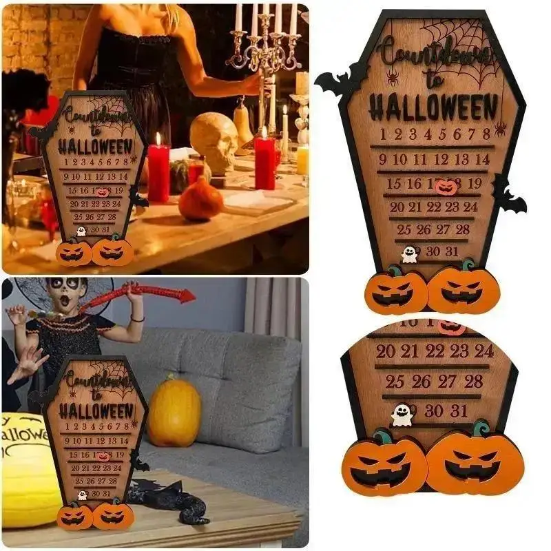 New Halloween Home Calendar With Terrifying Ghost Designs Wooden Countdown To Christmas Decor For Indoor Home Party Horror Decor