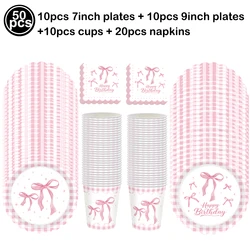 Pink Bow Disposable Party Tableware Set - Plates, Cups, Napkins for Birthday, Wedding & Baby Shower Decor (MINT GREEN)