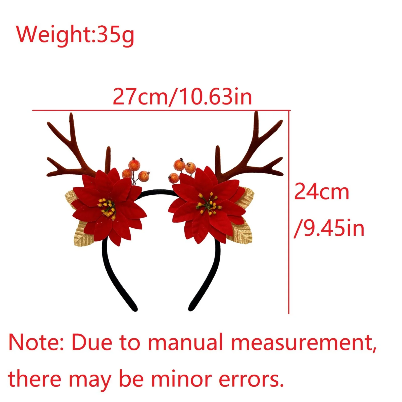 1PC Christmas Reindeer Antlers Headband - Poinsettia Flower Decor Hair Accessory For Christmas Party Cosplay Festival Decoration