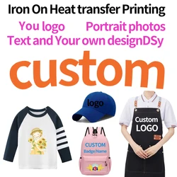 Personalized Durable Heat Transfer Stickers for Clothing & Hats - Custom Logo, Text, and Portrait Designs (Within 30cm x5pcs)