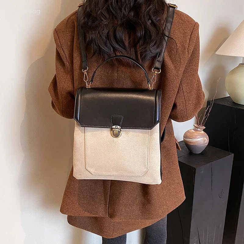 Handheld High-end Exquisite Commuting Women's Backpack Retro Generous Simple and Elegant New Suede Women's Crossbody Bag