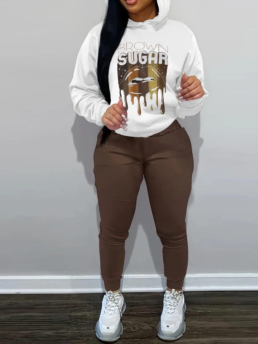 Autumn Winter 2pcs Set Letter Print Pocket Tracksuit Set Women Sportwear Fleece Hoodies Pullover Sweatshirts Pants Outfits