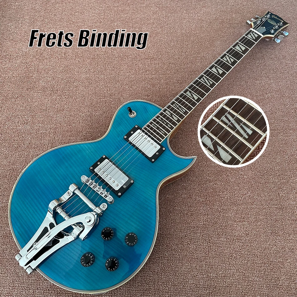 Chitarra Elettrica Personalizzata Lp Con Corpo Cavo, Tastiera In Palissandro, Rilegatura Per Patatine Fritte, Hardware Cromato, Ponte Tremolo Bigsby, 