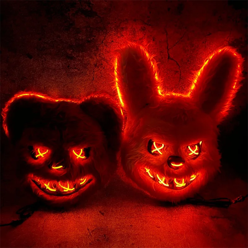 Bunny Mask Masquerade LED Rabbit Bear Mask Glowing Halloween Party Carnival Cosplay Props without batteries