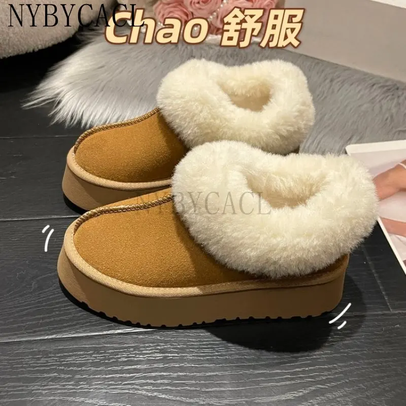 Women's Snow Boots 2023 Winter New Design Fluffy Keep Warm Ankle Boots Ladies Home Slides Anti-slip Warm Cotton platform shoes