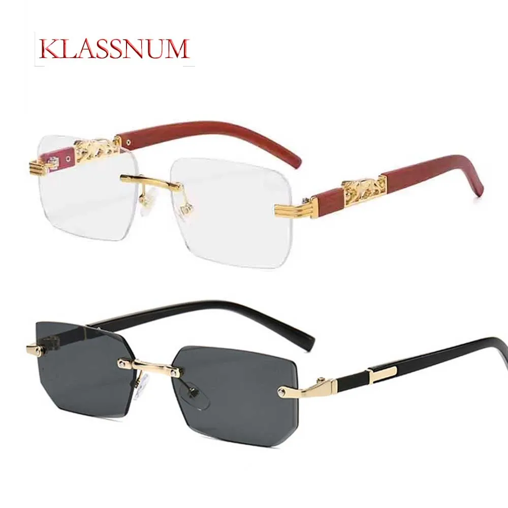 Small Rectangle Rimless Sunglasses Men 2025 Luxury Brand