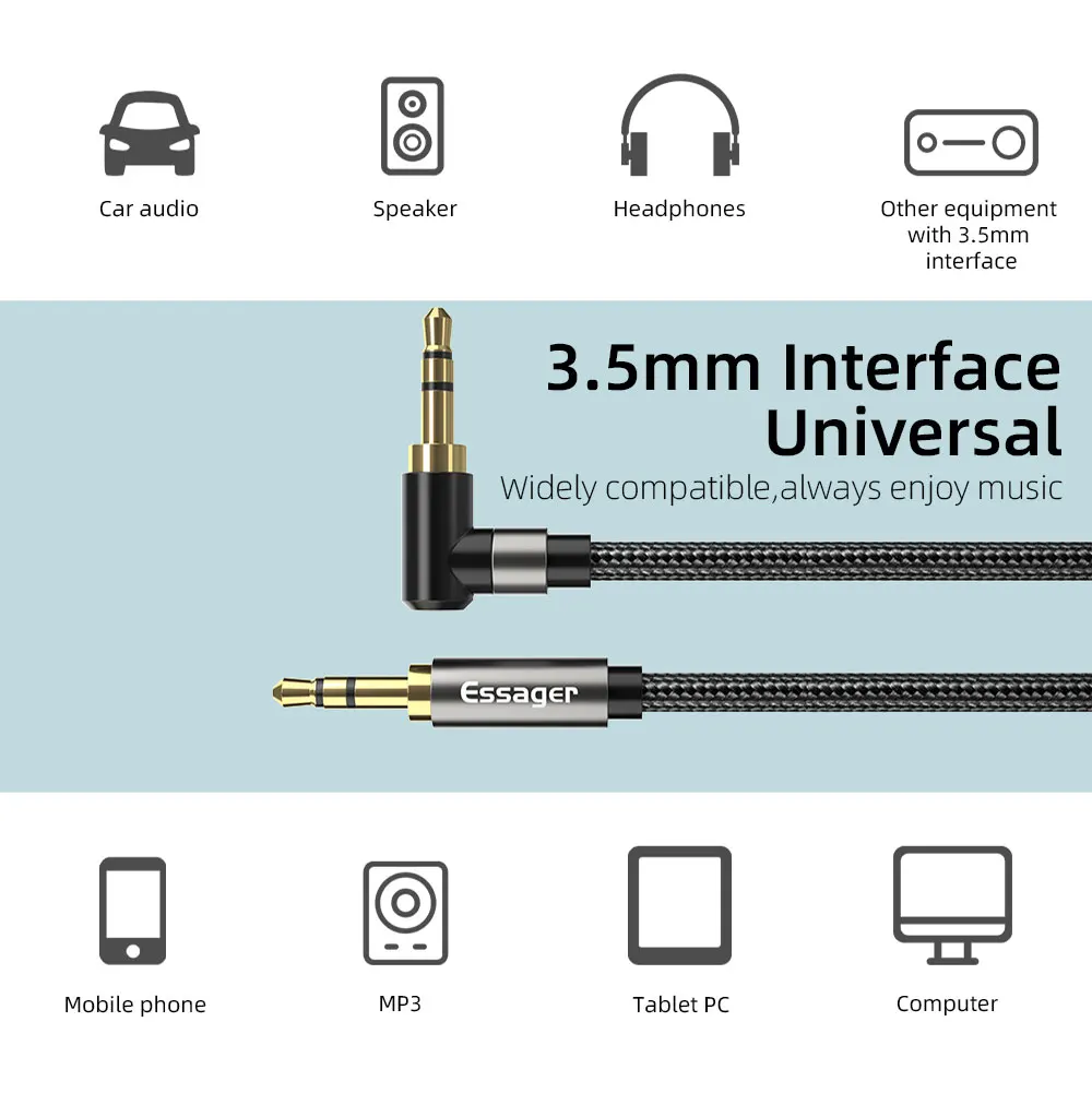 Essager AUX Cable 3.5mm Jack Audio Cable For Speaker Wire Headphone Car 3.5 mm Jack Hifi Aux Adapter Cord For Xiaomi mi Laptop