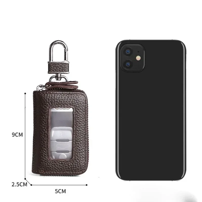 Korean Style Multi-Color Soft Leather Zipper Car Key Case with Transparent Window