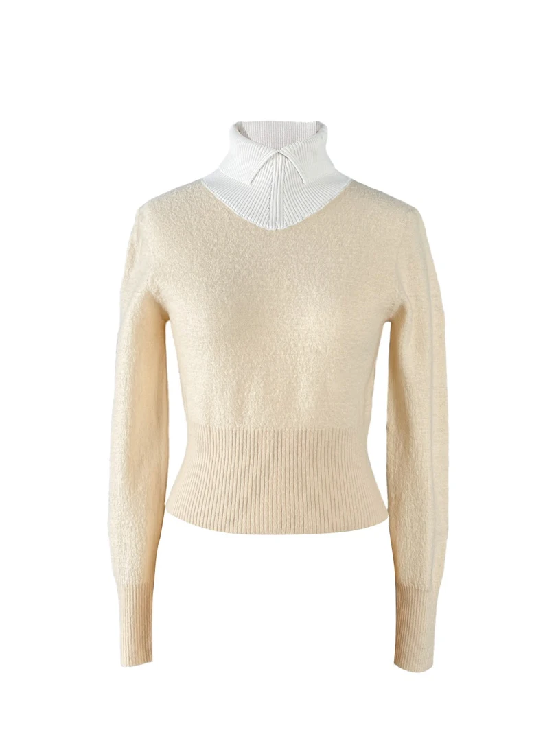 

High neck knit top fashion casual simple comfortable versatile 2024 fall and winter new 1206