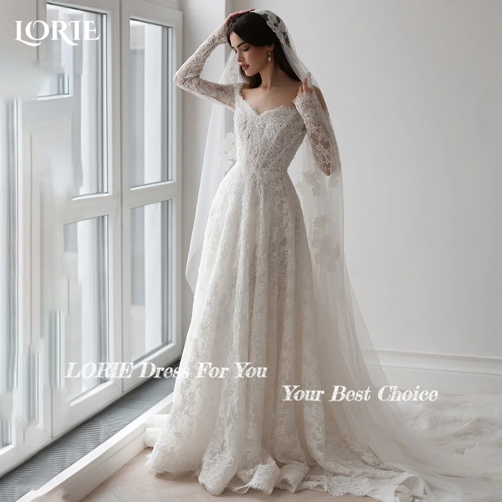LORIE Lace Wedding Dresses Off Shoulder Long Sleeve Sweetheart Appliques Beach Bride Bridal Dress Customized