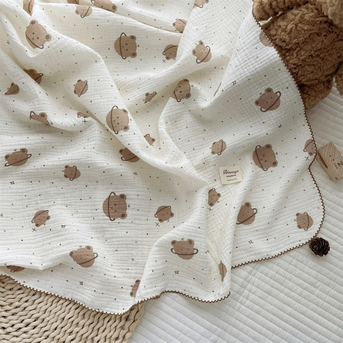 Floral Muslin Swaddle Blanket 100% Cotton Baby Bath Towel Wrap Muslin Swaddle Blankets Newborn Muslin Blankets Soft Waxy Blanket 5