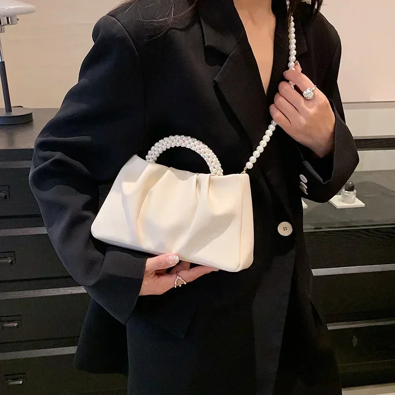 

2024 Luxury Pearl Chain Shoulder Bags for Women High Quality PU Crossbody Bag Cute Purses and Handbags Designer Dumpling Bag