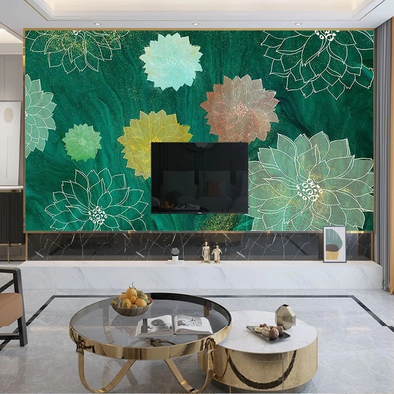 

Custom Mural Wallpaper Modern Light Luxury Flower Marble Simple TV Background Wall Papel Pintado Pared Home Décor Tapety Fresco