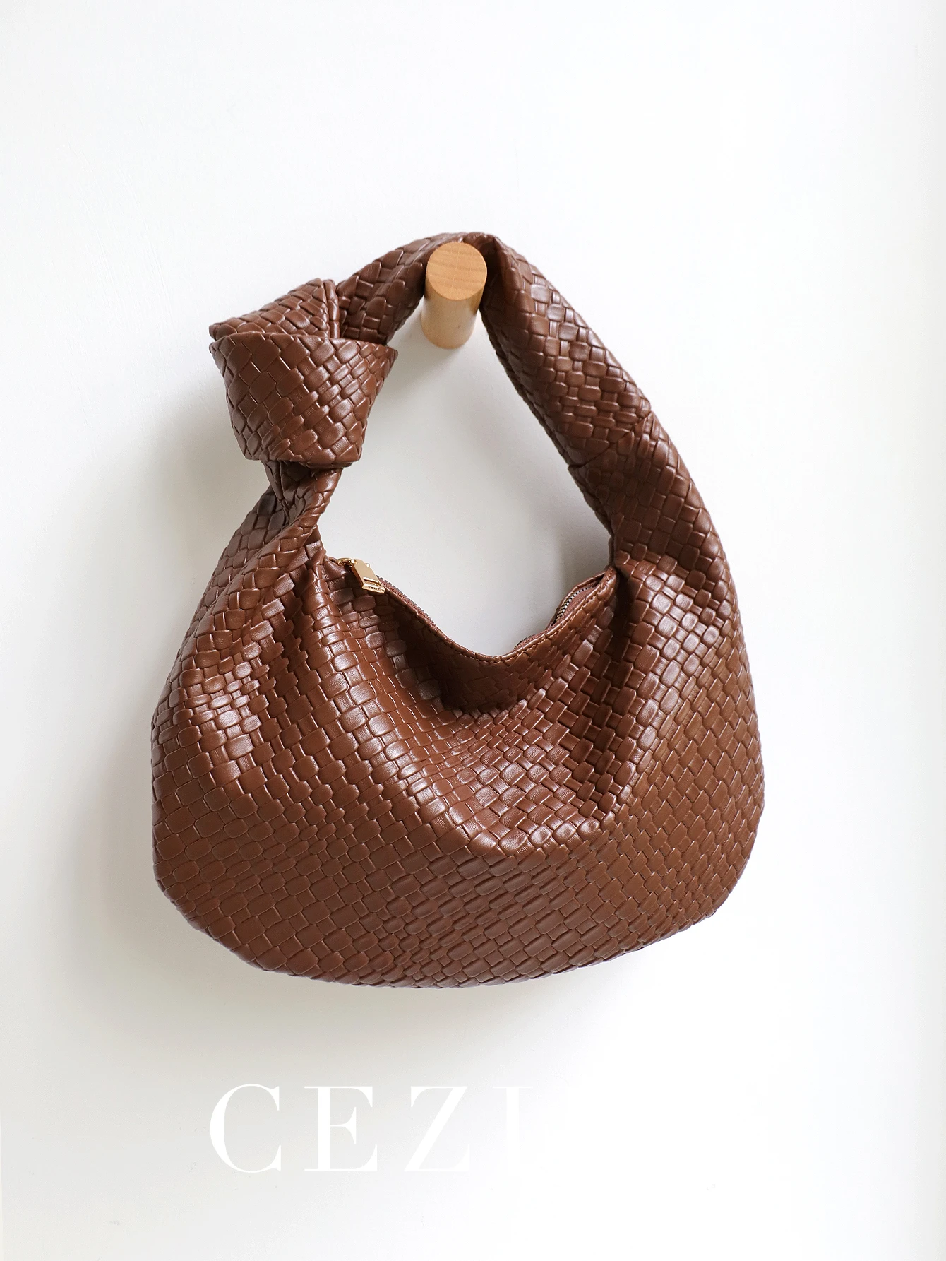 CEZIRA Women Classic Fashion Woven Embossed Hobo Soft PU Vegan Leather Knotted Strap Small Top-handle Shoulder Bag_voghion.com