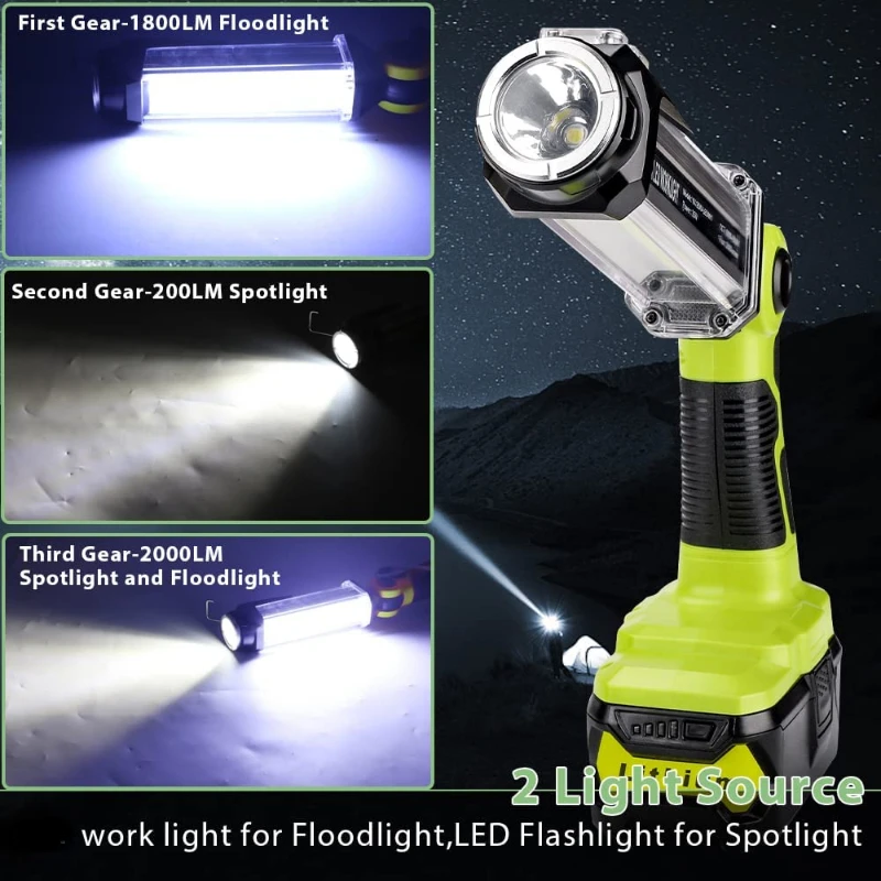 Luz de Trabalho sem Fio Led para Ryobi Lanterna Multifunções ao ar Livre Iluminação Ampla Bateria de Lítio 14.418v Mais Plus 2000lm - Image 3