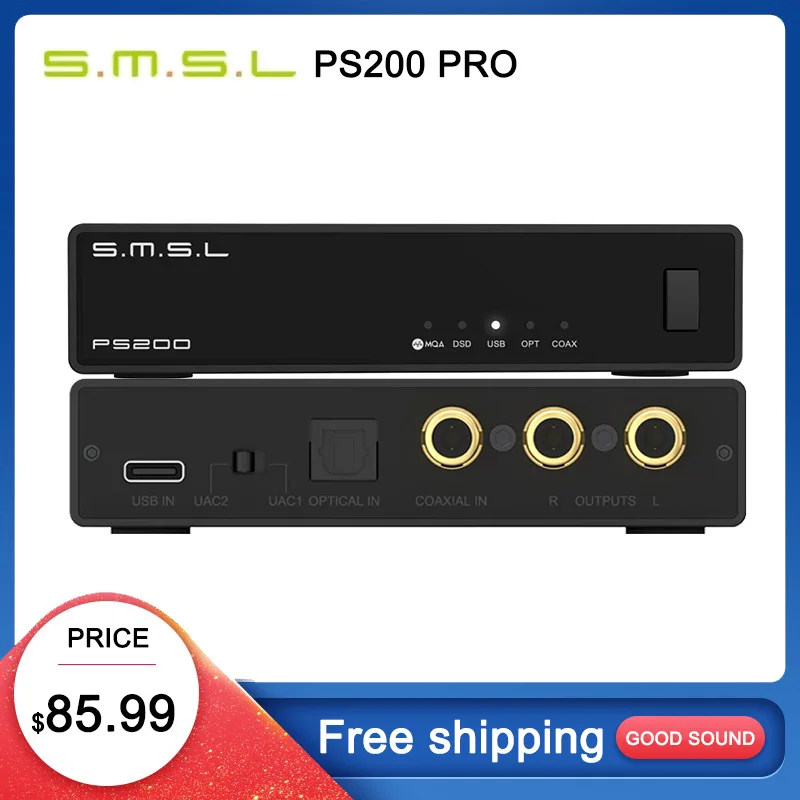 SMSLPS200PRODACMultifunctionalAudioConverterDACHi-ResMQADSD512DualES9039Q2MDecoderforHomeCarMusic