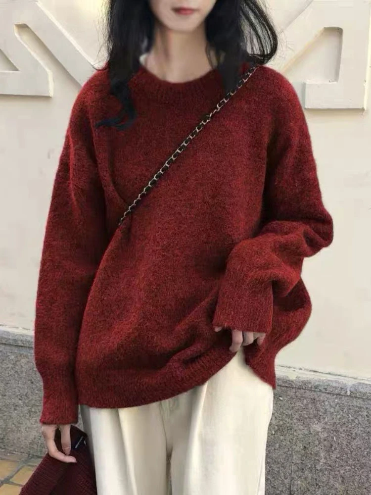 

Вязаные свитера, винтажные пуловеры, простые Джемперы, однотонные свободные пуловеры, топы с длинным рукавом, женская одежда, новинка на осень и зиму