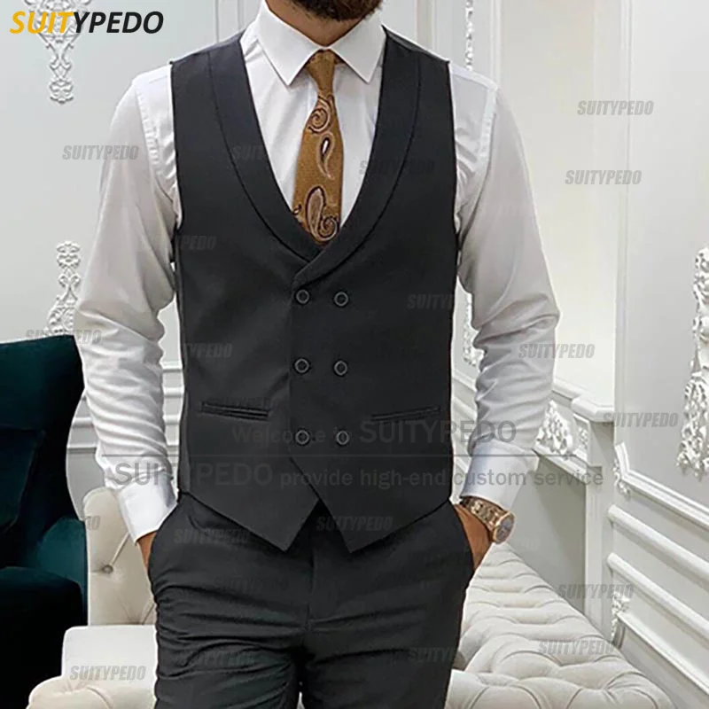 

2021 New Bridegroom Vests Suit Waistcoat Sleeveless Jacket BusinessTailor-made Formal Shawl Lapel Groom Best Man Double Breasted